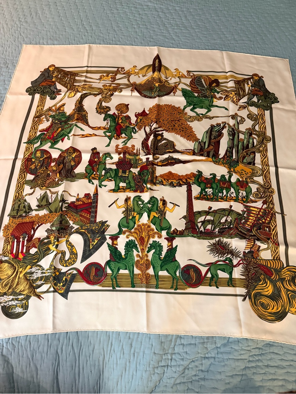 Hermes Scarf in Light Blue and White
